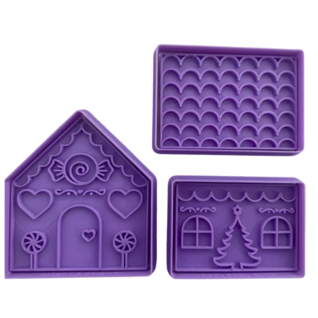 Kit com 3 Cortadores para Biscoito Confeitaria Casinha 3D Natal Docinhos com Coração CT19172