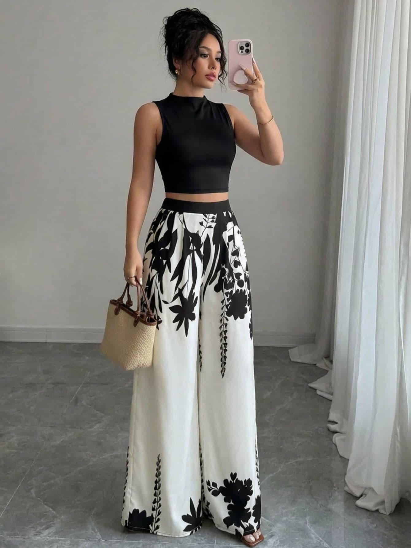 Novo Conjunto Casual Feminino com Top Colorblock + Calça