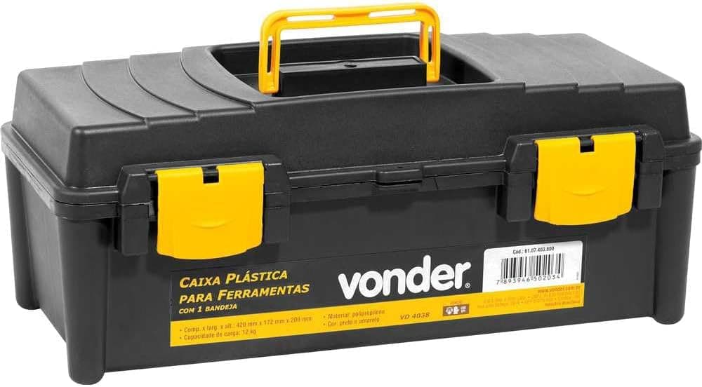 Vonder, Caixa Plástica Para Ferramentas, Preta E Amarela, Com 1 Bandeja, Vd 4038.