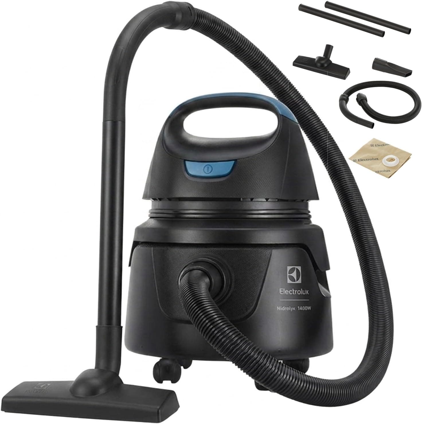 Aspirador água pó Electrolux compacto potente função sopro 1400W 12 L total 5 L util protetor térmico AWD01 220V.