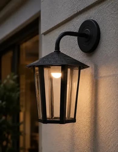 Arandela Colonial Sextavado Vidro bivolt rustico Blumenau Preto 110V/220V