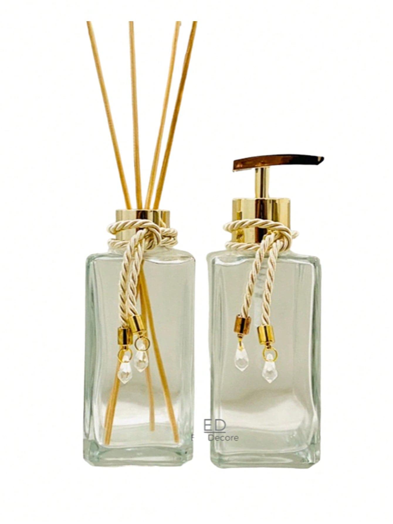 Kit Lavabo Square Transparente 250ml Aromatizador de Ambiente e Saboneteira