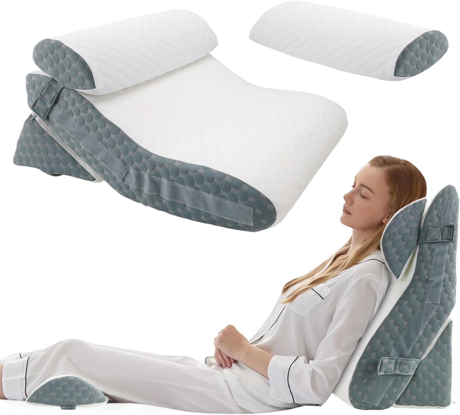 Conjunto de 4 peças travesseiro triangular, travesseiro de espuma pós-operatório, ajustável almofada lombar (com fronha), adequado para pós-cirurgia, alívio de refluxo ácido e dor nas costas, etc. : Amazon.com.br: Casa